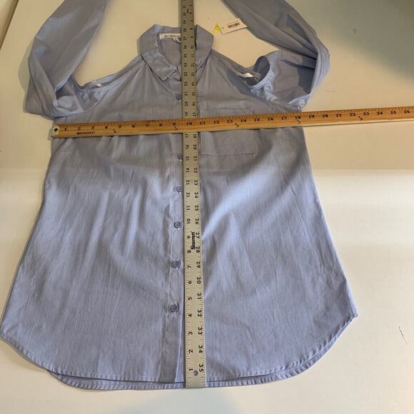 BCBGeneration Shirt Womens S Small Blue Striped Collar Cold Shoulder Button Up - Picture 9 of 16